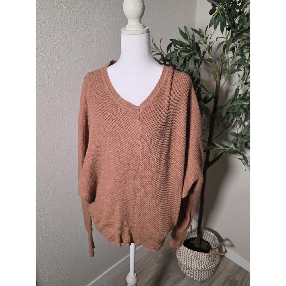 Philosophy Republic Clothing Ribbed V-Neck Sweater L Rust Brown Boho Fall